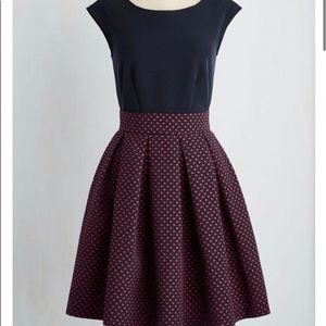 Deep navy and red polka dot dress